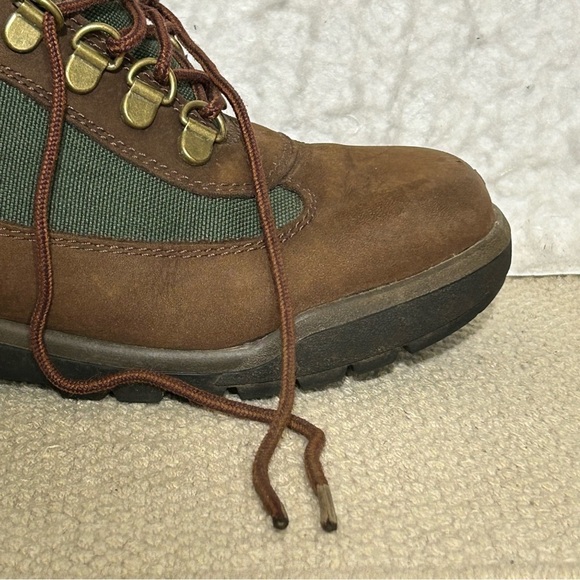 Timberland Boys Brown/Green Field Leather Waterproof Hiking Boots Shoes SZ 3.5 - Picture 12 of 12
